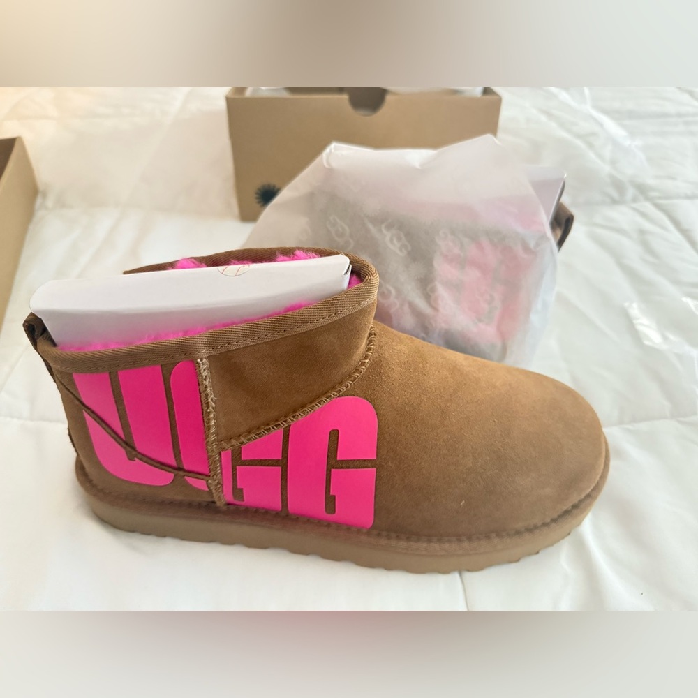NIB UGG Classic Ultra Mini Chopd Boots - Chestnut Pink - Picture 5 of 8